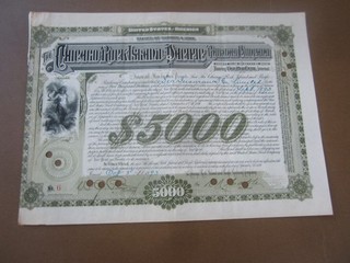1891 CHICAGO ROCK ISLAND and PACIFIC RAILWAY Bond Certificate ILL. IOWA