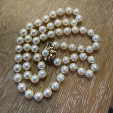 Vintage Akoya Cultured Pearl Necklace 18” inch 14K Yellow Gold Clasp 6.5mm 27.4g