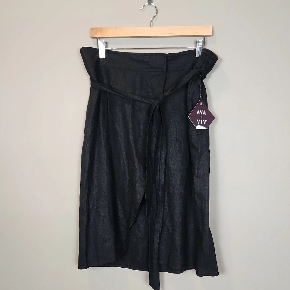 NWT Ava & Viv Black Linen Blend Wrap Skirt Size 14W