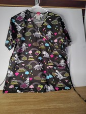 Disney Womens Medical Scrub Top Size Medium Eeyore "I'm Always Chasing Rainbows"