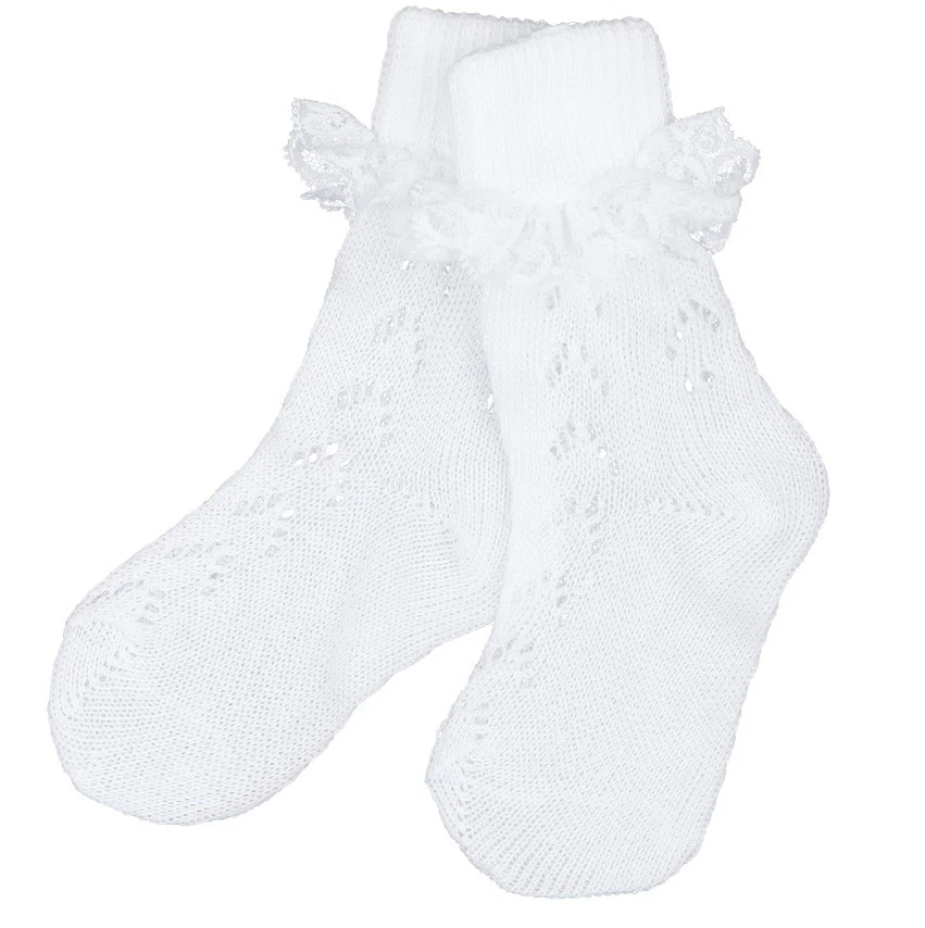 ISAR-TRACHTEN Isar Trachten Kindersocken weiß mit Spitze Häkelsocken Baumwolle Mädchen weiß