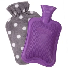 Premium Hot or Cold Water Bottle with Soft Fleece Cover (2 Liters, Purple)