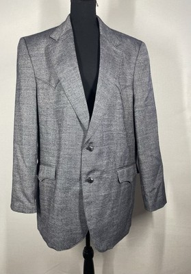 Vintage Circle S Gray Western Blazer Mens 46L Sport Coat Dallas Yoke Rodeo Ranch