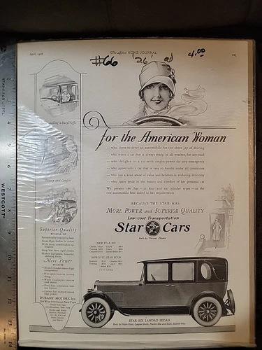 Antique B&W Print Ad - Ladies Home Jrnl - 1926 Durant Motors Star Six & Four