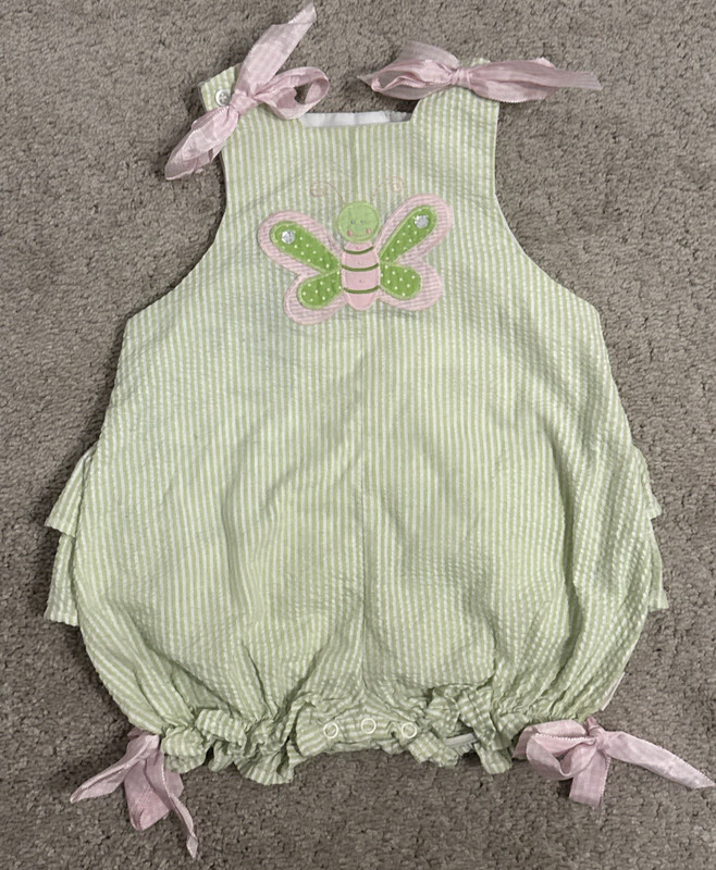 The Bailey Boys Girls Size 24 Months Butterfly striped Romper bows ruffles