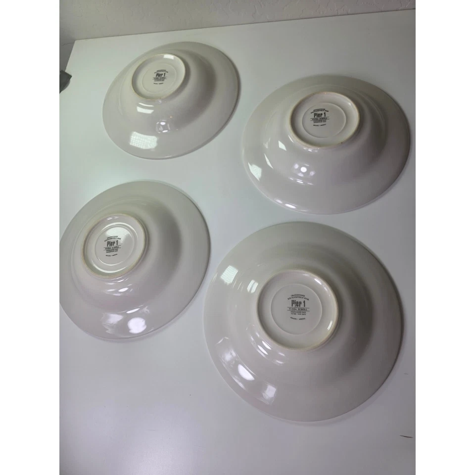 Conjunto de 4 tigelas de sopa PIER 1 azul Vitra Scroll branco Brasil 8,75" - Imagem 4 de 4