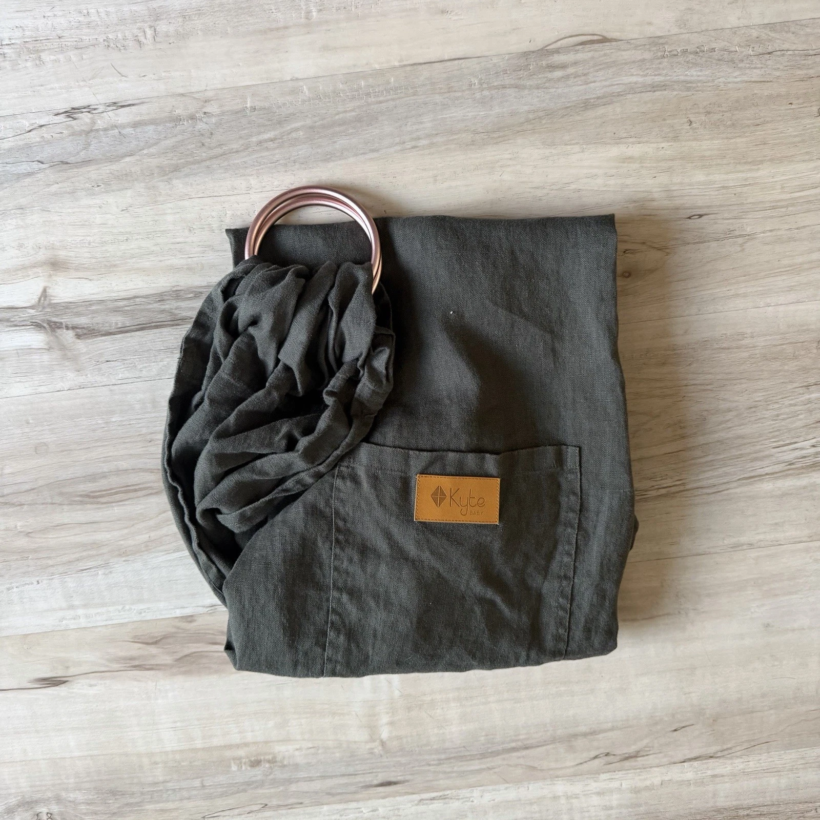 Kyte Baby Linen Ring Sling Carrier Olive Green 8-35 lbs Pocket New Without Box