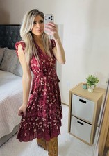Ulla Johnson Red Floral Midi Dress Size 2