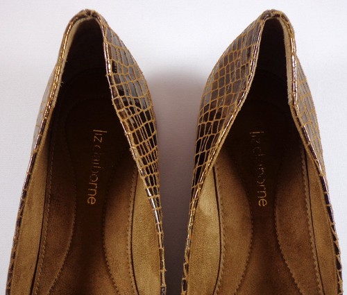 Liz Claiborne Loafers Womens Size 7.5 M Bronze Embossed Leather Slip On Shoes - Picture 10 of 12