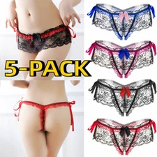 5PCS Sexy Lace Thong for Women Crotchles Panties Lingerie Underwear G-string