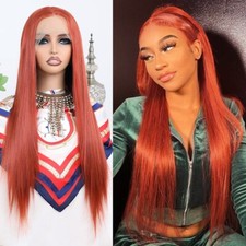 Orange 13x3 Lace Front Wigs Synthetic Natural Hairline Pre Plucked Straight Wig