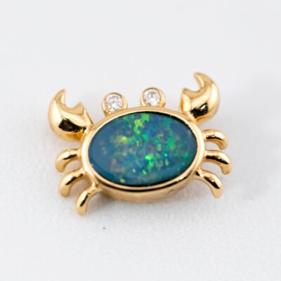 Bezaubernder Krabbe Australischer Doublet Opal mit Diamant Augen in 18K Gold NUR Anhänger