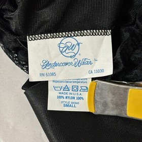 Vintage 80s Black Nylon Strapless Harem Jumpsuit Smocked Bodice Lace Trim Small