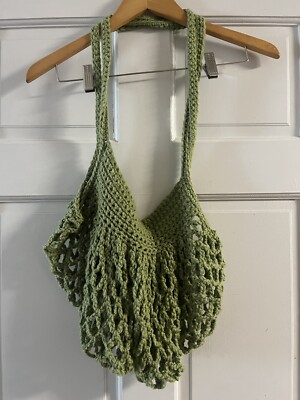 Green hand knit DIY Open Loop bag 