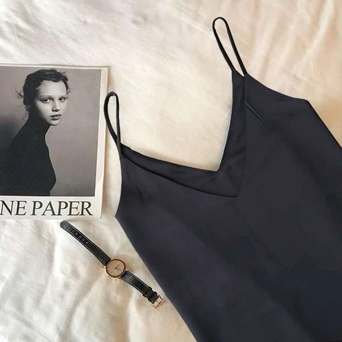 Damen Satin Seide Camisole Tank Top Träger V-Ausschnitt Träger Unterhemd Freizeit Basic Top - Bild 9 von 36