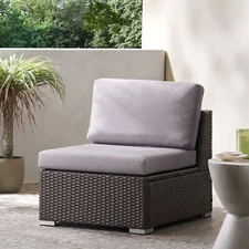 1 Set GDF Studio Sabrina Outdoor Grey Wicker Armless Sectional Sofa Seat Silver