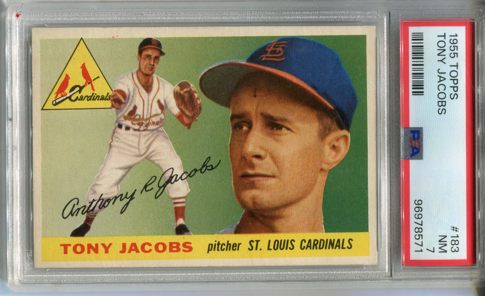 1955 Topps #183 Tony Jacobs PSA 7 NM St. Louis Cardinals