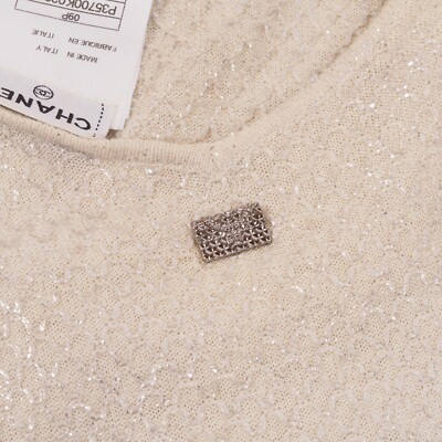 Chanel 09P Women's Beige Metallic Cotton Linen Knit Tank Top Size