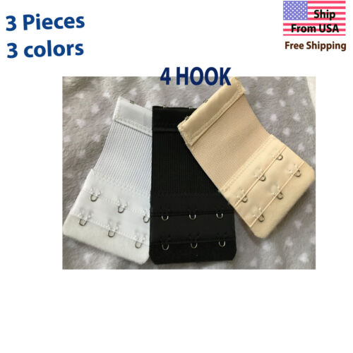 3 Pieces Bra Elastic Extenders 2 3 4 Hook Black White Beige Extension US SELLER! - Picture 4 of 4