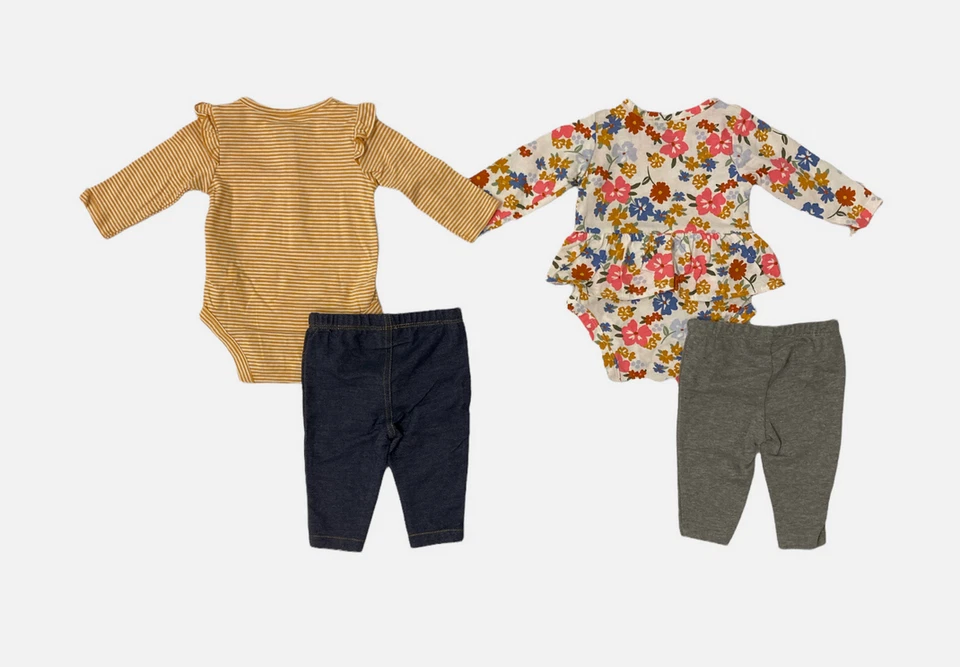 Carters Girls Cute 4 Piece Romper & Pant Set(YELLOW/MULTI/DENIM/GRAY 3M)NWT - Image 2 of 2