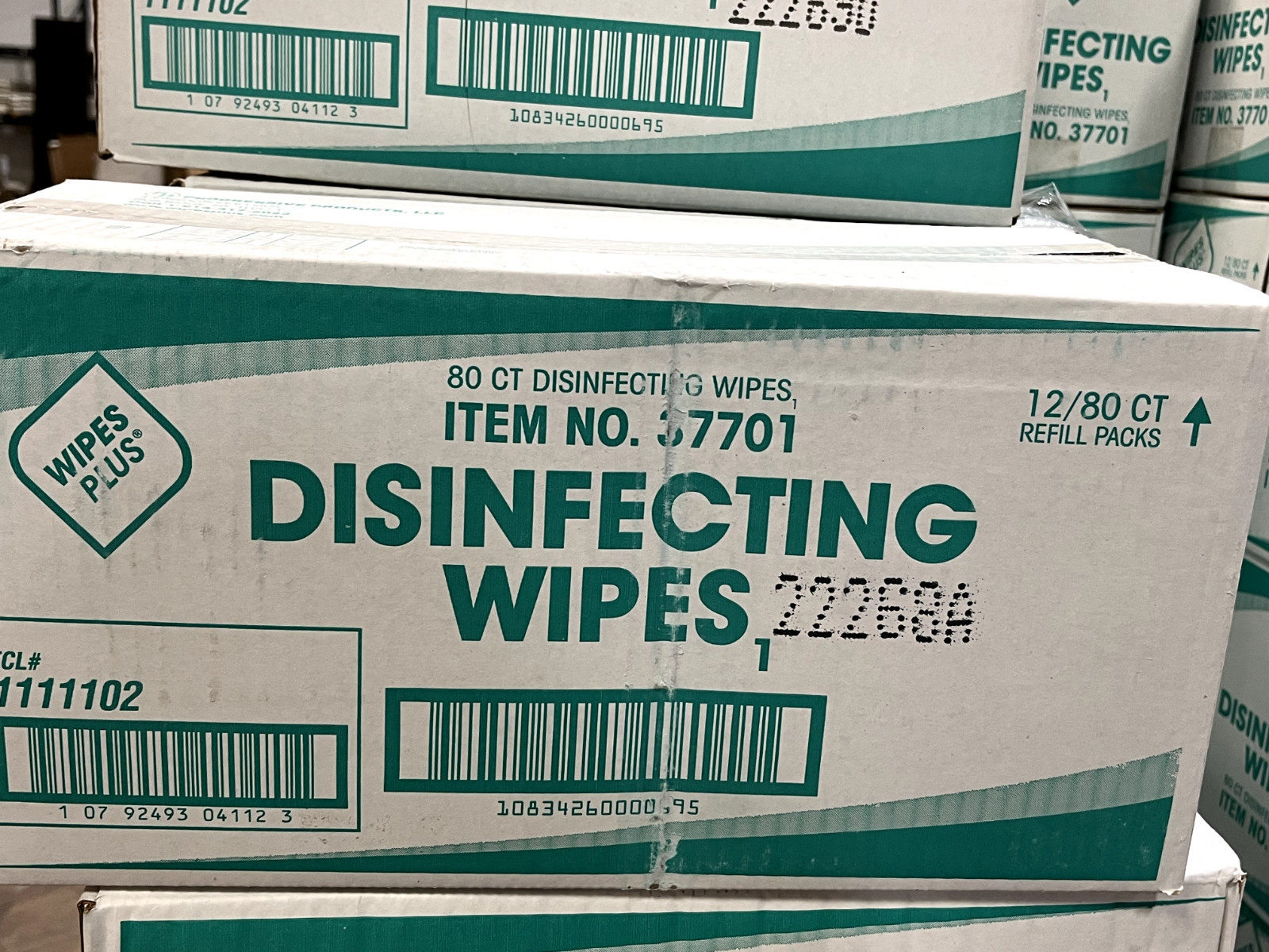 One Box w/ 12 Packs Disinfecting Surface Wipes Item No. 37701 - 80 Sheets/Pack