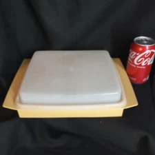 Vintage Tupperware Deviled Eggs Harvest Gold Carrier Plastic Trays & Lid #723-4