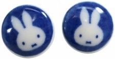 Miffy Dick Bruna Porcelain Earrings Face Navy Mino-Ware Japan Limited