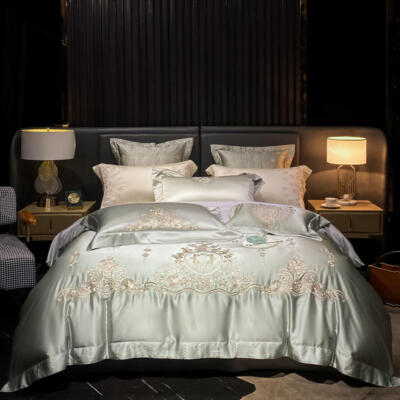 Bedding Set 4pcs Quilt Cover Flat Sheet  Pillowcase High Precision Brocade Satin
