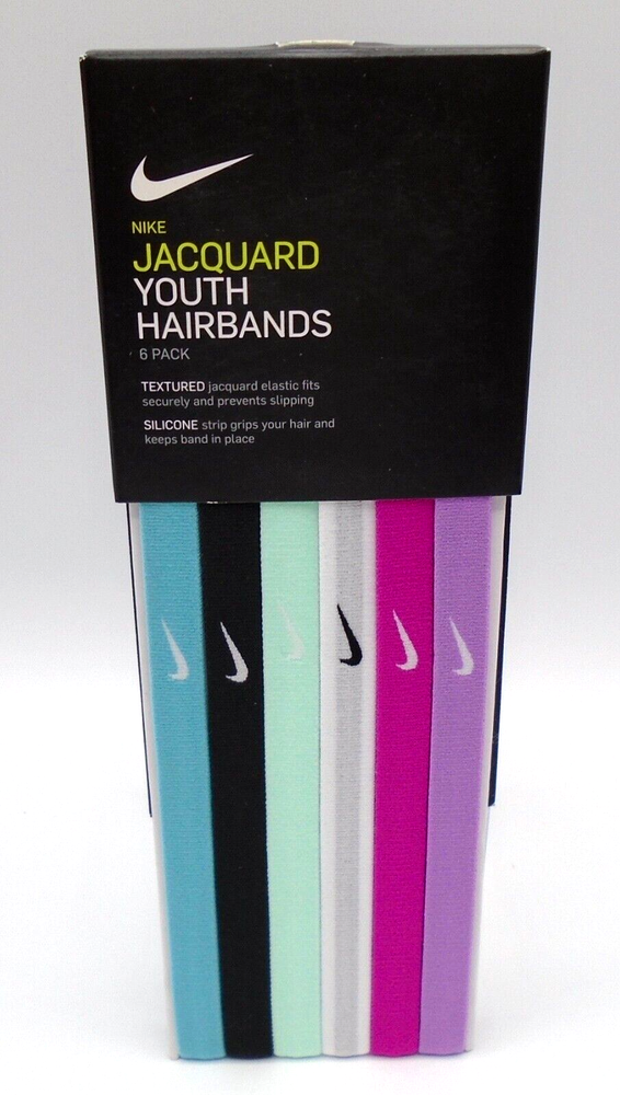 Nike Youth Unisex 6PK Assorted Headbands in Washed Teal Black Mint
