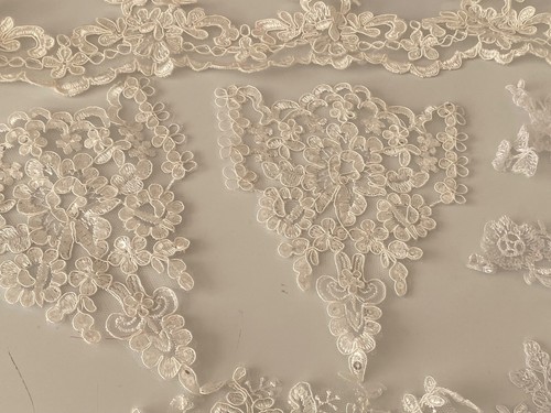Bundle 10pcs ivory white floral sequins lace applique motif sew on lace trim - Picture 2 of 12
