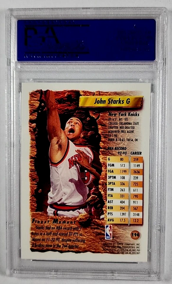 1993-94 Topps Finest Refractor #194 John Starks PSA 9 solo 1 grado superior Foto 2 de 3