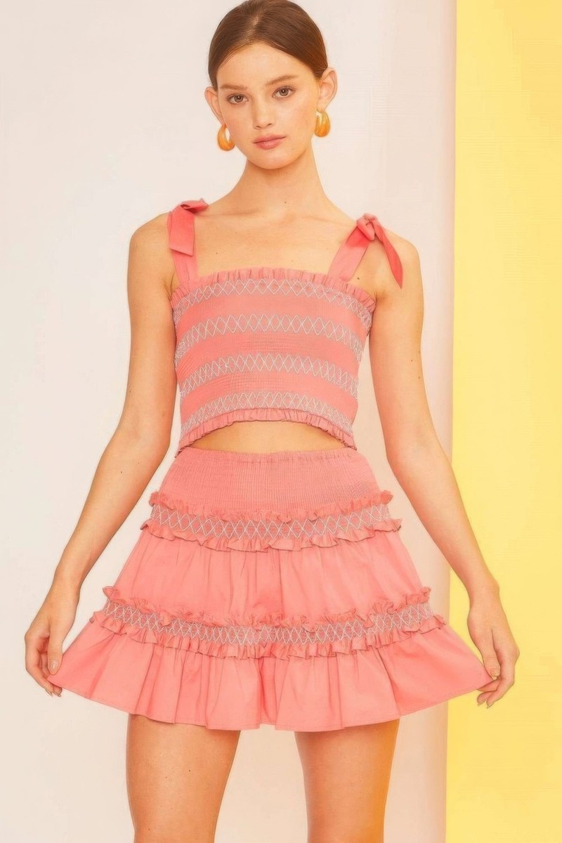 Waist Smocking Ruffle And Shirring Mini Skirt | eBay