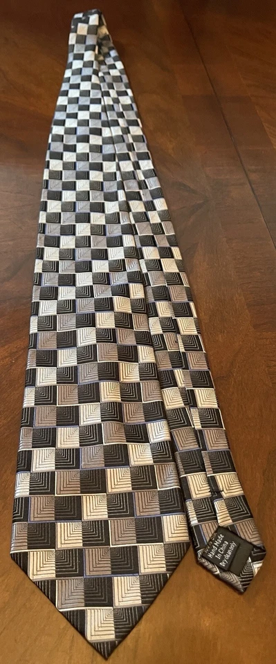 Corbata de cuello Platinum Designs negra gris azul hecha a mano 100 % seda para hombre hecha en China Foto 3 de 4