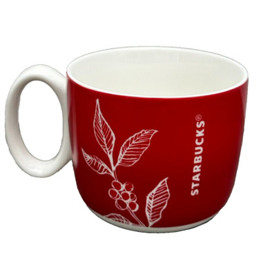 Starbucks 2016 Keramik Kaffeebecher rot weiß Kaffeepflanze Bohnen 300ml Half Pint