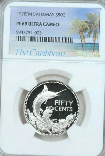 1978 BAHAMAS SILVER 50 CENTS BLUE MARLIN NGC PF 69 ULTRA CAMEO HIGH GRADE BEAUTY