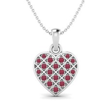Ruby 2.85 Ct Heart Lattice Cluster Necklace - Sterling Silver
