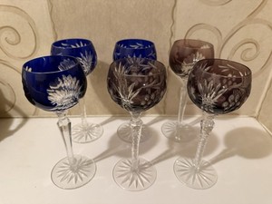 Nachtmann Traube Style Cut To Clear Crystal Wine Glasses Set Of 6 Blue Amethyst