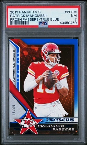 2019 PANINI ROOKIES & STARS PRECISION PASSERS BLUE PATRICK MAHOMES II 8/49 PSA 7