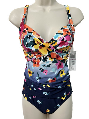 Anne Cole Plus Size 22 Floral-Print Draped- Multi Underwire Swimsuit