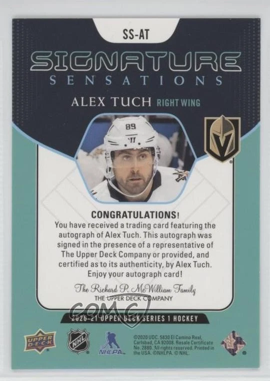 2020-21 Upper Deck Signature Sensations Series 1 Alex Tuch #SS-AT Auto - Image 2 of 2