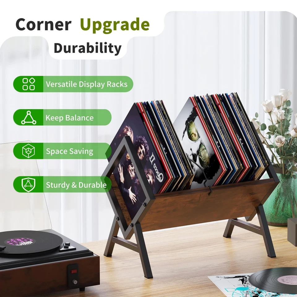 Vinyl Schallplatten Regal 80–100 LP Aufbewahrung, Retro Rack Vinyl Record Halter - Bild 3 von 4