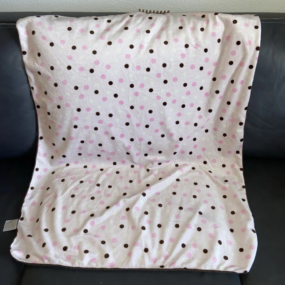 Koala Baby pink baby blanket polka dots 2 ply soft brown sherpa Babies R Us 2010 - Image 2 of 4