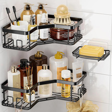 3 Pack Corner Shower Caddy No Drill Soap Holder Stainless Steel 40 LBS Black