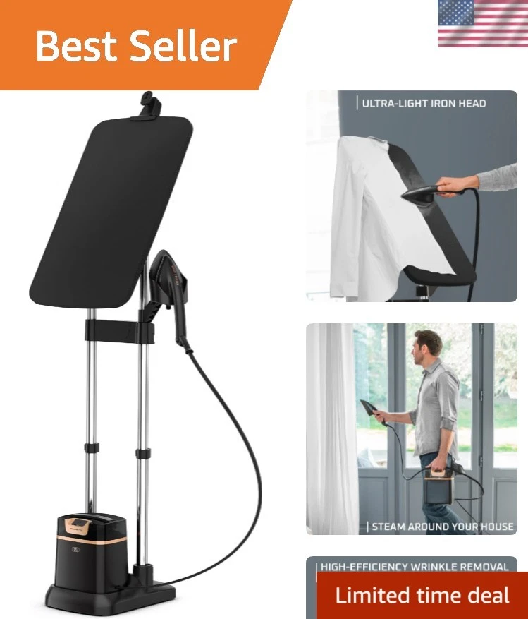 IXEO Steamer for Clothes with Ironing Board 65 Inches 45 Second Heatup, 1 Lit...