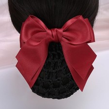 Professional Hair Bun Cover Net Snood Hairnet Bowknot Lace Barrette Hair Clip...