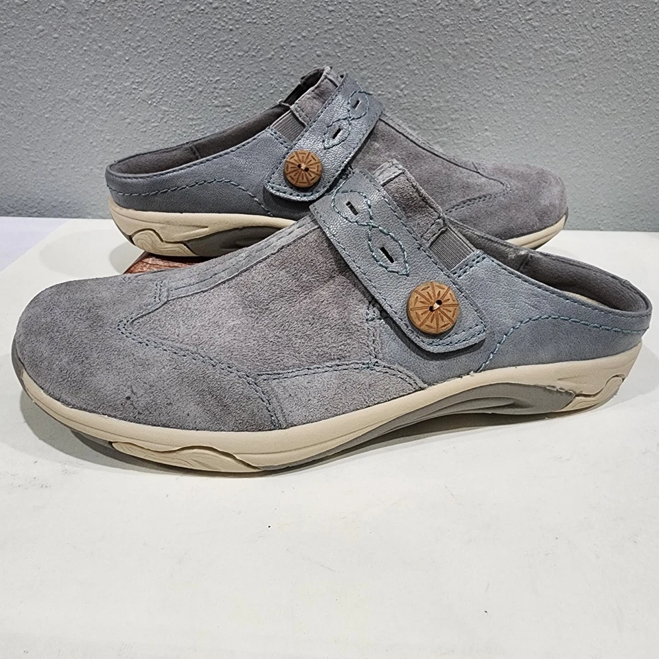 Mules Earth Spirit azul claro gris gamuza cuero mujer talla 10 EE. UU. Foto 3 de 4