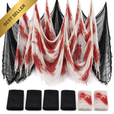 6Pcs Halloween Creepy Cloth 30x72in Blood Black Gauze Haunted House Yard Decor