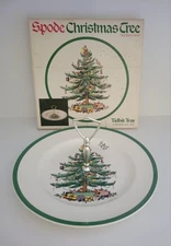 Vintage Spode England Christmas Tree Handled Tidbit Tray in Box 
