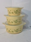 Vintage Pyrex Shenandoah Yellow Green Casserole Set w Glass Lids – 6 Pc