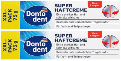 DONTODENT Super Haftcreme extra starker Halt mit Krümelschutz 2x 75g XXL Pack